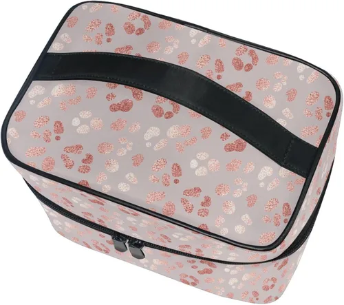 Miniatura 3 de Bolsa de maquillaje, bolsa organizadora de maquillaje de viaje con estampado de leopardo rosa, neceser para niñas, mujeres y mujeres, Leopardo 020