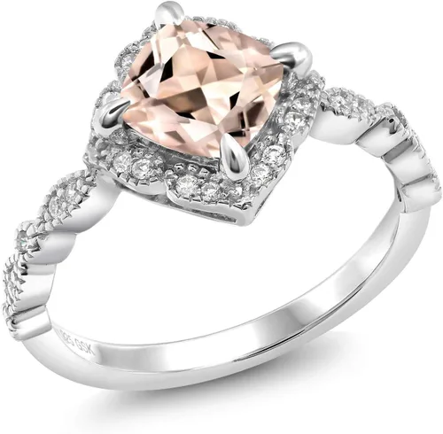 Miniatura 45 de Gem Stone King Anillo de compromiso solitario de moissanita blanca con piedra natal de corte cojín de 0.276 in para mujer, plata de ley 925