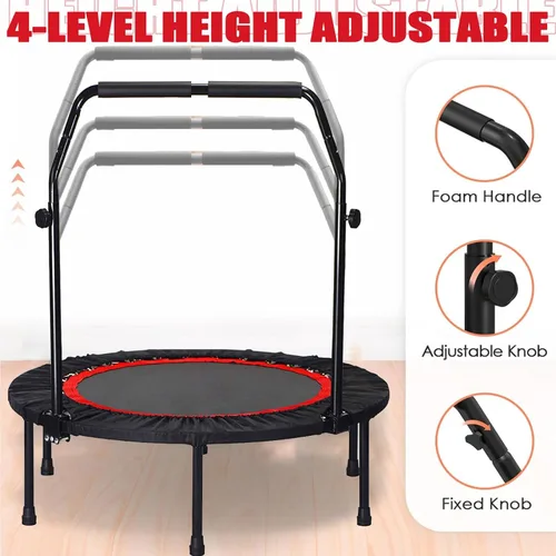 Miniatura 3 de Trampolín plegable portátil Fitnes en el hogar, mini rebote para niños, adultos, carga máxima de 40 pulgadas, 330 libras Rojo con mango