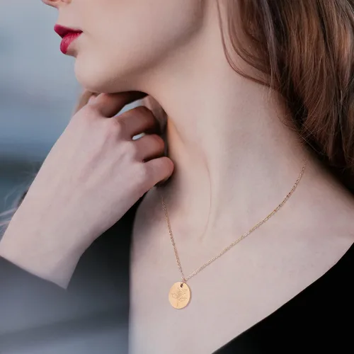 Miniatura 2 de Collar con colgante de flor del mes de nacimiento, chapado en oro de 18 quilates, delicado y sencillo mes de nacimiento, colgante de disco floral