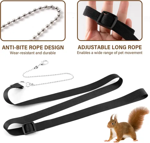 Miniatura 3 de Arnés y correa para ratas, 3 unidades, chaleco para caminar de animales pequeños, correa de cuerda de tracción ajustable para ardilla, jerbo, rata