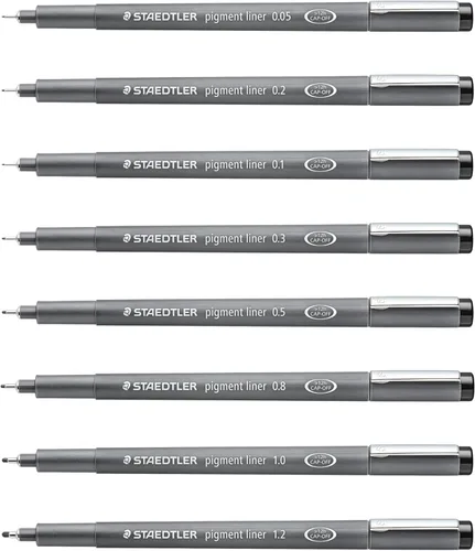Miniatura 2 de STAEDTLER Pigment Liner - Bolígrafos de punta fina, color negro, paquete de 8 tamaños de punta (0.002 in - 0.047 in): bolígrafos impermeables