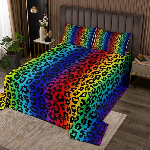 Miniatura 22 de Juego de colcha con lazo para niños, tamaño individual, diseño de cebra y leopardo con purpurina, decoración de habitación para niñas y mujeres