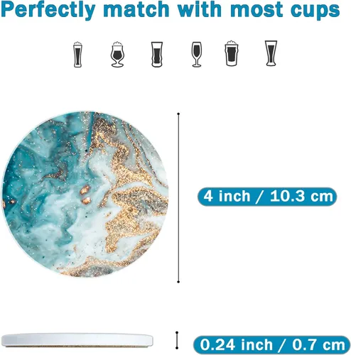 Miniatura 4 de Dooke Posavasos para bebidas, juego de 6 posavasos redondos de cerámica absorbente con base de corcho, divertidos posavasos con soporte para bebidas