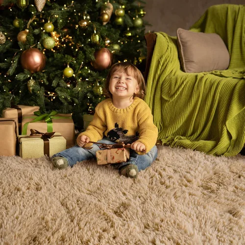 Miniatura 3 de HOMORE - Alfombras Beige Claro para Sala de Estar, Alfombra de Pelo Largo 5x7, Alfombra Esponjosa para Dormitorio, Alfombra Moderna Antideslizante