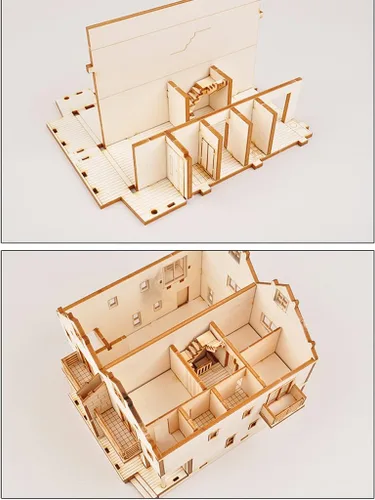 Miniatura 8 de [YOUNGMODELER] Kits de modelo de montaje de madera de escritorio (casa dúplex)
