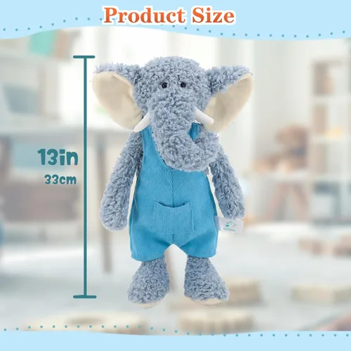 Miniatura 4 de Elefantes de peluche suaves azules de 13" para niños y niñas, Elefantes de peluche tejidos y vestidos para bebés recién nacidos y niños, Grandes