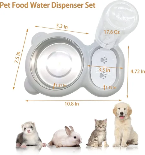 Miniatura 5 de Tfwadmx Juego de dispensador de agua de comida para conejos, cuencos autolenantes para gatos, sin derrames, botella de agua automática para perros
