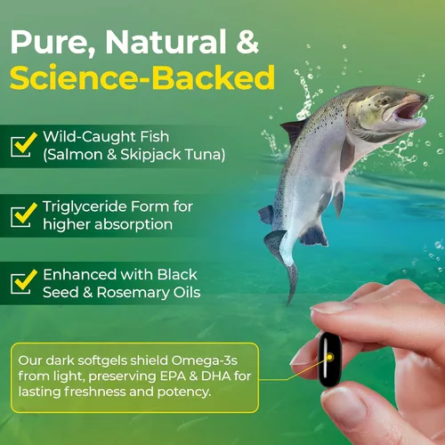 Miniatura 3 de Suplemento de aceite de pescado Omega 3 (90 unidades) Aceite de pescado omega3 capturado en la naturaleza, alto EPA DHA, rico en ácidos grasos
