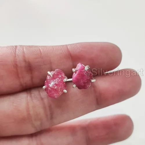 Miniatura 5 de AAA Rough Ruby Stud Earring, Natural Ruby Earring, July Birthstone, Womens Earring, 925 Sterling Silver, Christmas, Thanksgiving, Mens Studs