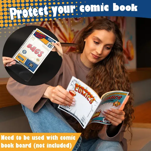 Miniatura 5 de 100 bolsas de cómics de tamaño actual, bolsas de cómics de 7.2 x 10.5 pulgadas, transparentes, sin ácidos y reutilizables, para cómics regulares