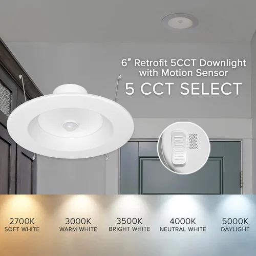 Miniatura 5 de Maxxima Retrofit LED PIR Sensor de Movimiento Downlight - 1000 lúmenes, 9 vatios, 5 CCT 2700K/3000K/3500K/4000K/5000K, lámpara de iluminación
