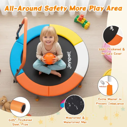 Miniatura 7 de Premium 3FT Foldable Toddler Trampoline for Kids Ages 3-6, 36 Inch ASTM Certified Mini Trampoline with Adjustable Handle, 100 lbs Capacity, Quiet