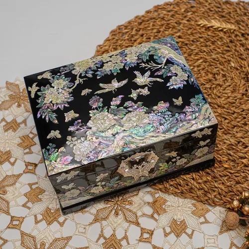 Miniatura 5 de February Mountain Joyero de nácar Fabricación de madera Interior de terciopelo de dos capas Tapa de espejo Acabado de laca Arte coreano hecho a