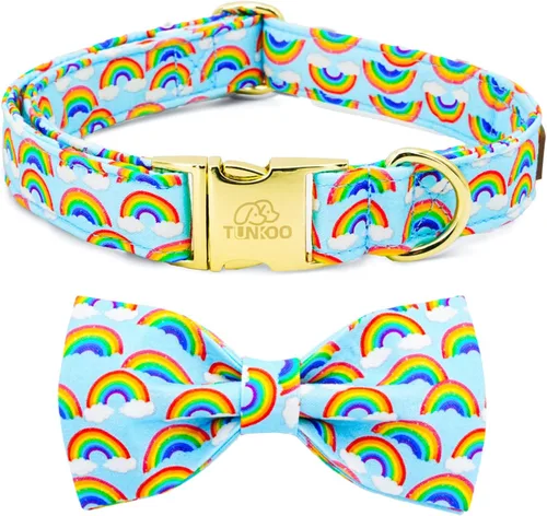 Miniatura 14 de Tunkoo Pink Daisy - Collar para perro con corbata de lazo de flores, collar ajustable de algodón de alta calidad, hebilla de metal duradera
