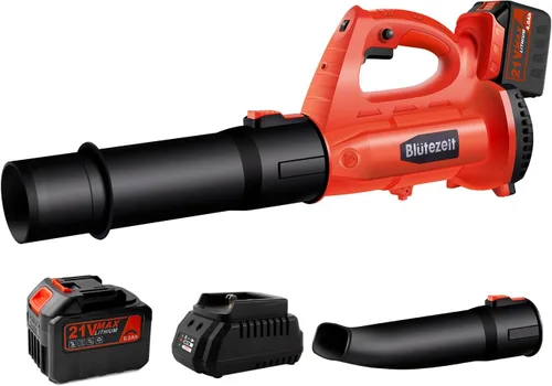 Blütezeit Soplador de hojas inalámbrico, soplador de hojas alimentado por batería de 21 V (batería de 6.0 Ah y cargador incluidos), soplador