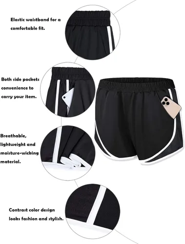 Miniatura 3 de Fulbelle - Pantalones cortos deportivos de doble capa para mujer, elásticos, con bolsillos