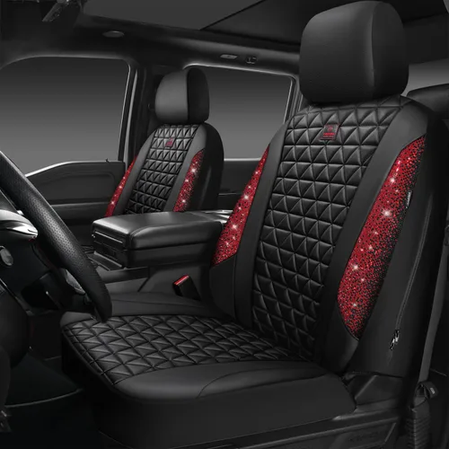 Miniatura 34 de CAR PASS Fundas de asiento de automóvil de cuero con diamantes brillantes, juego de asientos interiores de asientos completos, impermeable, Plateado