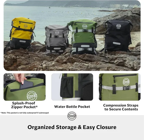 Miniatura 7 de STOVER 5/10/25/30/40/55L Waterproof Dry Bag- Roll-Top Backpack w/Phone Case- Kayaking, Hiking, Camping, Boating- Men/Women 40L Verde