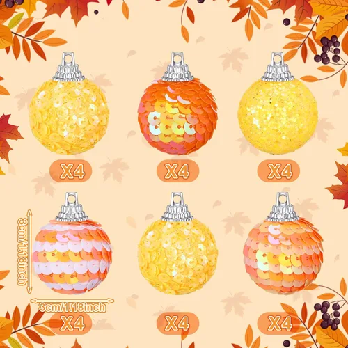 Miniatura 4 de Sotiff 24 piezas de adornos de mini árbol de calabaza, adornos de Navidad colgantes de Navidad, bolas de espuma con purpurina, envueltas en tela