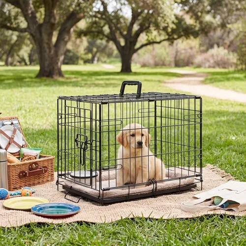 Miniatura 7 de DUMOS Jaula para perros, jaula pequeña de una sola puerta de 24 pulgadas con bandeja de plástico a prueba de fugas, perrera plegable de alambre