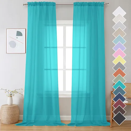 Miniatura 73 de OVZME - Cortinas traslúcidas blancas de 45 pulgadas de largo, 2 paneles, cortinas de gasa con bolsillo para barra para ventanas pequeñas, cada una