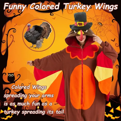 Miniatura 3 de MORNINGFLY Disfraz de pavo para adultos, disfraz de Acción de Gracias, Halloween, cosplay, pijama de una pieza para mujeres y hombres