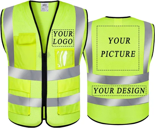 Miniatura 42 de BeautyWill Chaleco de seguridad con logotipo personalizado, Hi Vis Clase 2, chaleco reflectante de construcción unisex con 5 bolsillos