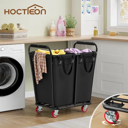 Miniatura 2 de Hoctieon Carrito Clasificador de Lavandería de 2 Secciones, Cesta Rodante de 300L con Ruedas, Organizador de Cesta de Lavandería Industrial, Canasta