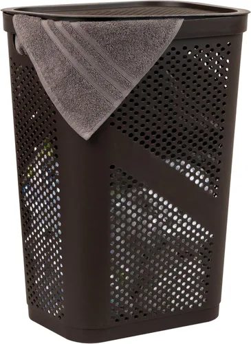 Mind Reader Cesta delgada para ropa sucia con tapa, cesta de ropa de 60 L, plástico ventilado, color marrón