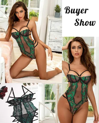 Miniatura 6 de Avidlove Lencería de peluche para mujer body de encaje con tirantes en V profundo babydoll de una pieza