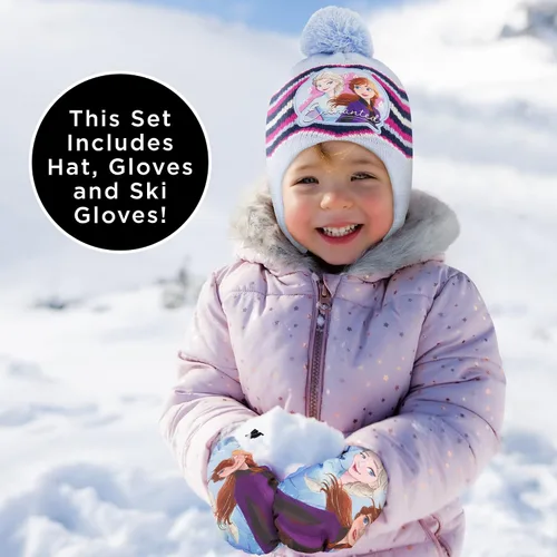 Miniatura 2 de Disney girls Winter Hat With Knit Mittens Set and Insulated Ski Ages 2-4 Or Frozen Knit Gloves and Glove Set Age 4-7