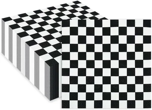 SietDESEO 50 servilletas de 3 capas con bandera a cuadros, servilletas de papel desechables para cena, cumpleaños, carreras, fiestas temáticas,
