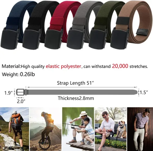 Miniatura 22 de LionVII Cinturones elásticos para hombre con hebilla de plástico sin metal para deportes de trabajo, fácil de recortar para adaptarse a cintura