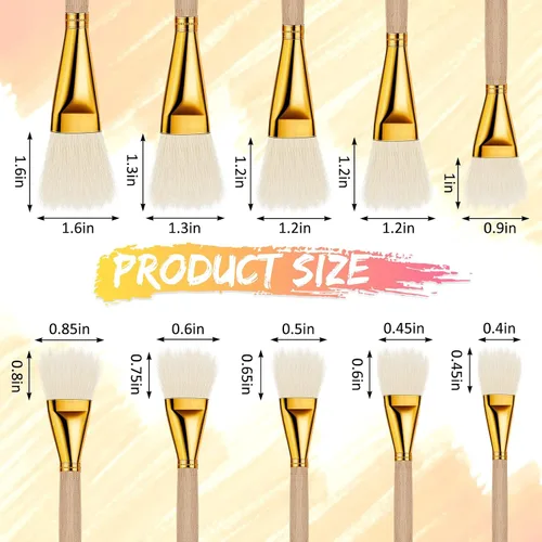 Miniatura 2 de Cunhill Juego de 10 pinceles dorados para mezclar pelo de cabra y fregona, cepillo de pintura de hojas doradas, 10 tipos de copos de lámina metálica