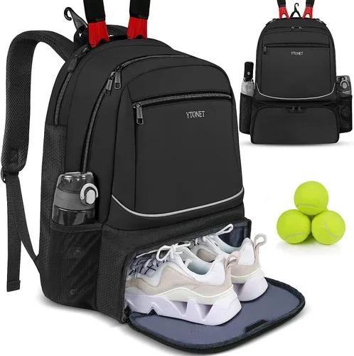 Ytonet Tennis Bag Tennis Backpack for Women Men 2 Rackets with Insulated Pocket Ventilated Shoe Compartment Negro