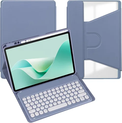 Miniatura 38 de Funda para tableta Samsung Galaxy Tab A8 de 10.5 pulgadas, teclado redondo inalámbrico desmontable Bluetooth, cubierta trasera transparente
