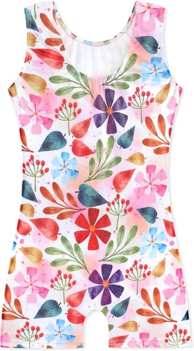 Miniatura 11 de HOZIY - Leotardos de gimnasia con pantalones cortos brillantes para niñas pequeñas; estampados de unicornio, aurora, arco iris, sirena, dinosaurio