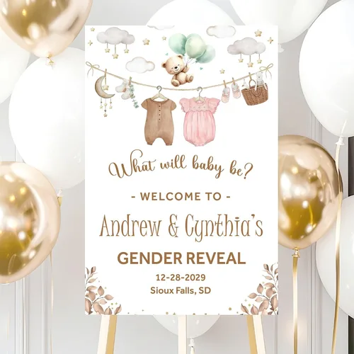 Miniatura 19 de Letrero de bienvenida personalizado de revelación de género con soporte, letrero de revelación de género para niño o niña, letreros de revelación
