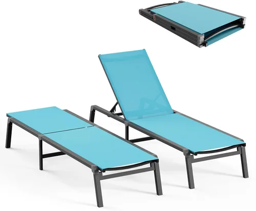 Miniatura 51 de Tumbona de Aluminio para Exteriores - Silla de Descanso Plegable y de Montaje Libre para Exteriores con 5 Respaldos Ajustables, Silla de Patio