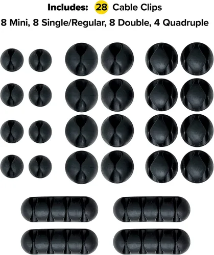 Miniatura 3 de Clips de cable Wrap-It Storage - (Surtido de 28 unidades) Negro - Organizador de cables para escritorio y mesita de noche para teléfono y mesa