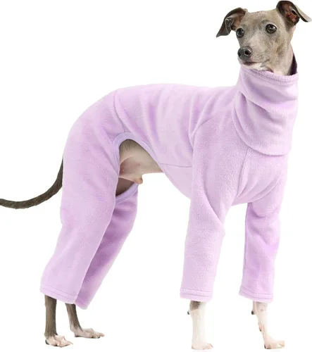 Miniatura 62 de D Doggy Star - Suéter de galgo italiano de cuello de tortuga, conjunto de mono de vellón cálido, ropa de Whippet para perro (XL, azul marino Pkt)