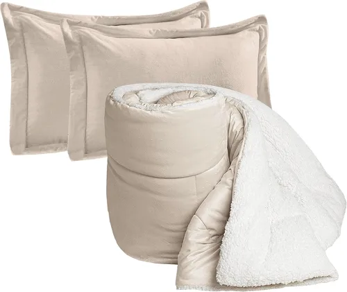 Miniatura 14 de Elegant Comfort Juego de edredón sherpa ultra afelpado de 3 piezas, color sólido y esponjoso, reverso sherpa, apto para todas las estaciones