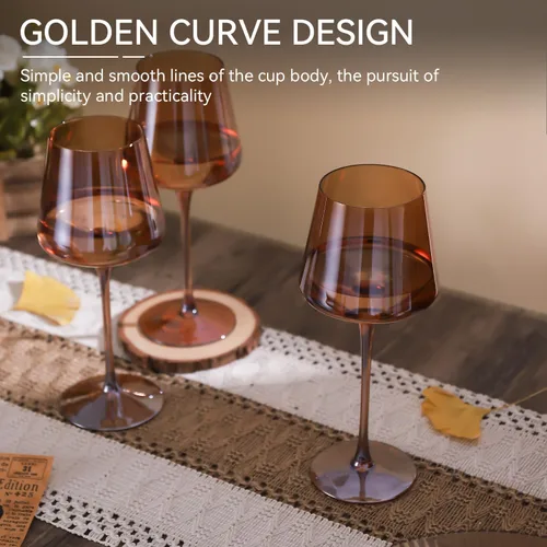 Miniatura 2 de Juego de 6 copas de vino marrón de 18 onzas, color ámbar oscuro, juego de regalo para fiestas, vasos de vidrio soplado a mano marrón para vino tinto