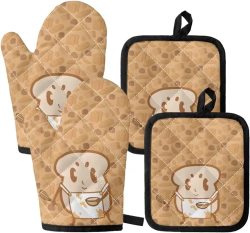 Miniatura 21 de UNICEU Juego de 4 manoplas de horno personalizadas y soportes para ollas, decoración de cocina, guantes protectores personalizados para hornear