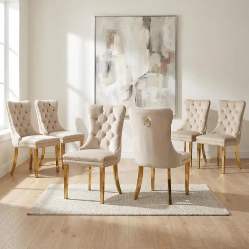 Miniatura 64 de OVENTA Juego de 4 sillas de comedor modernas tapizadas copetudas, terciopelo negro y gris y cuero con patas de madera maciza, sillas de cocina