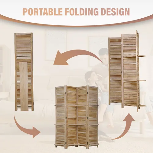 Miniatura 7 de Divisor de habitación de 4 paneles, pantalla de madera de privacidad con estantes, separadores de habitación, separadores de habitación plegables