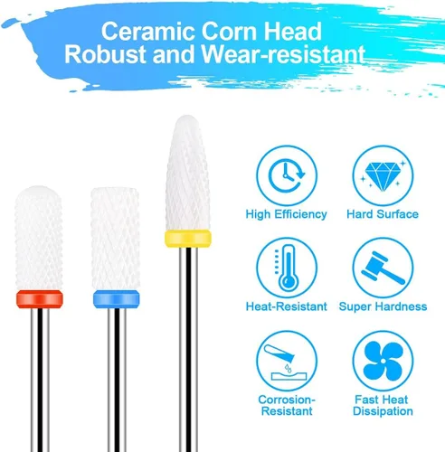 Miniatura 3 de URAQT Juego de brocas de cerámica para uñas, 10 piezas de brocas eléctricas de 3/32 pulgadas, brocas profesionales para pulir cutículas para uñas