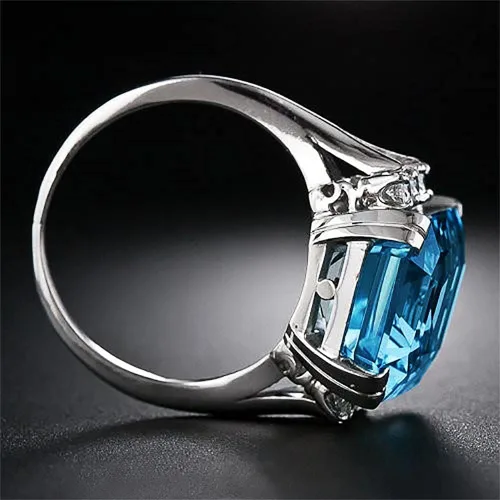 Miniatura 4 de Anillo de Plata de Ley 925 Brillante con Gemas de Diamante Completo Anillo de Circonia Cúbica Azul Anillos CZ Diamante Anillo de Múltiples Filas