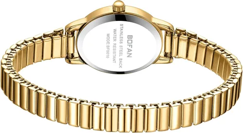 Miniatura 3 de BOFAN Relojes pequeños de oro para mujer, relojes de pulsera de cuarzo de fácil lectura con banda de expansión de acero inoxidable, resistente al